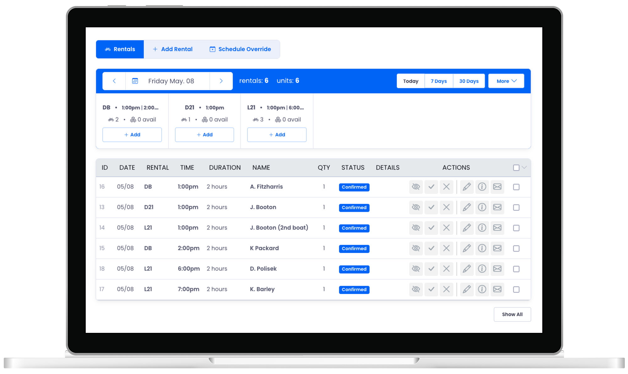 Rental reservations dashboard