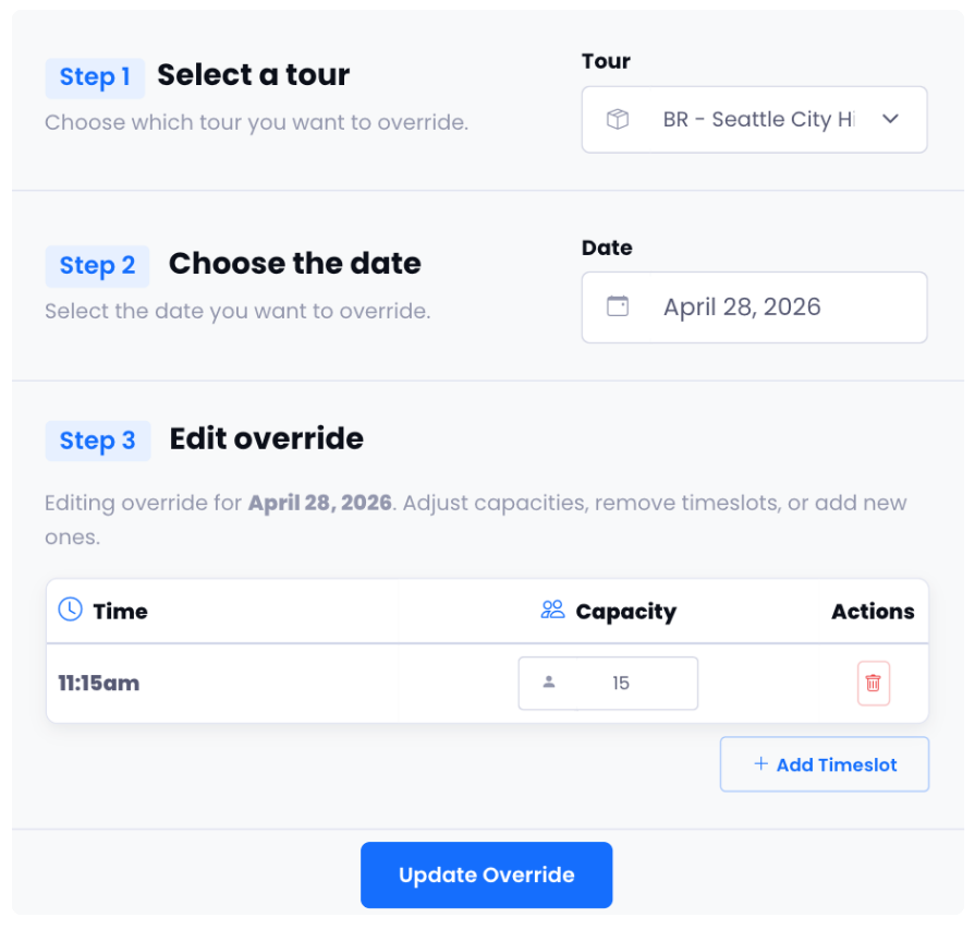 Schedule override editor