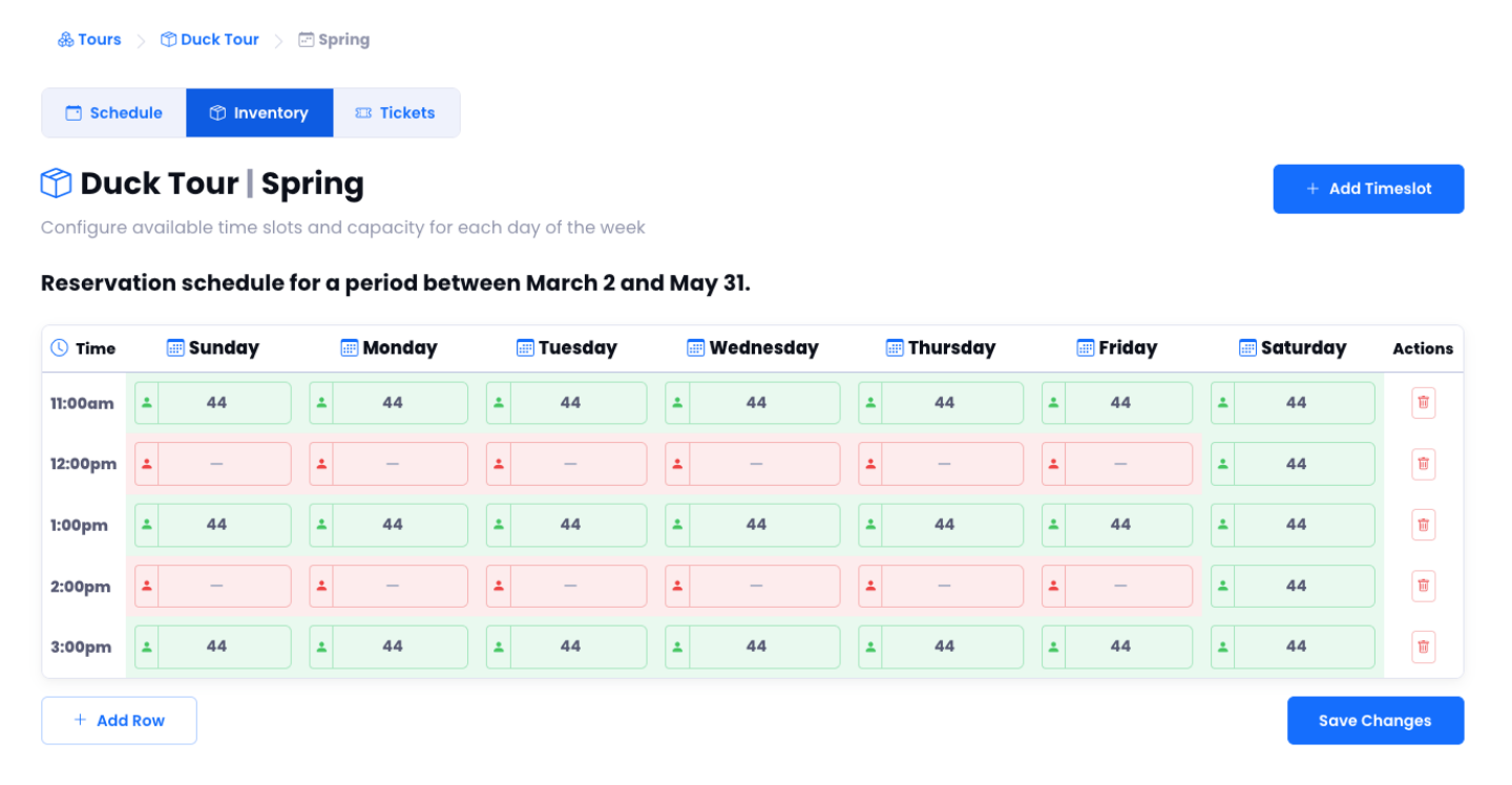 Tour schedule management dashboard